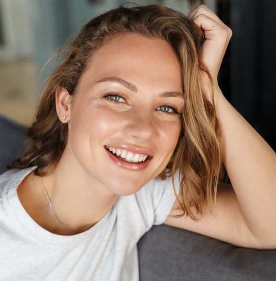 Woman smiling with bright white teeth for cosmetic dentistry